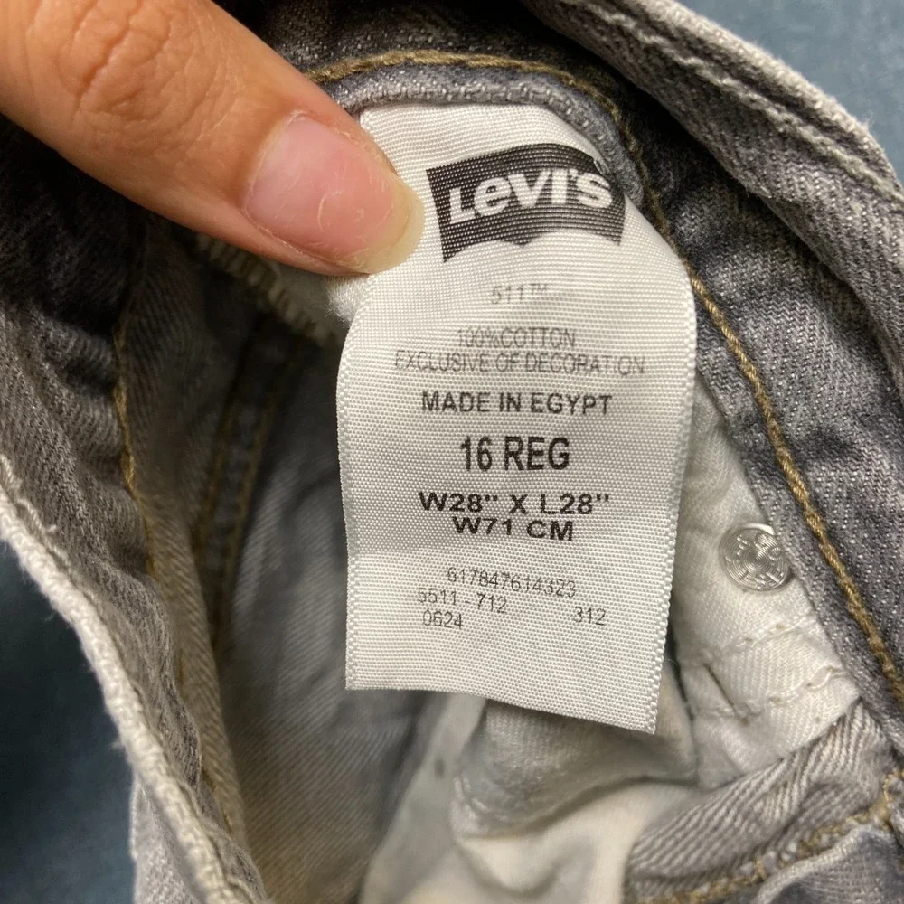 Levi's 511 Skinny Jeans Boys 16 Gray Denim Medium Wash 5-Pockets Streetwear